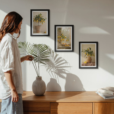 Framed triptych Lemon trees in pots and on the window