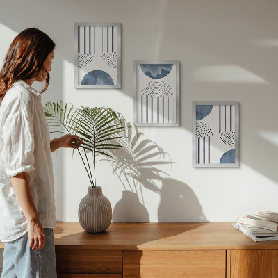 3-piece wall art set Abstract patterns in shades of blue and white