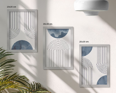 3-piece wall art set Abstract patterns in shades of blue and white