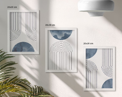 3-piece wall art set Abstract patterns in shades of blue and white