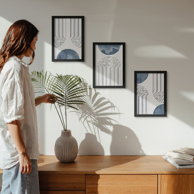 3-piece wall art set Abstract patterns in shades of blue and white