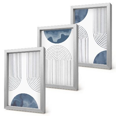 3-piece wall art set Abstract patterns in shades of blue and white