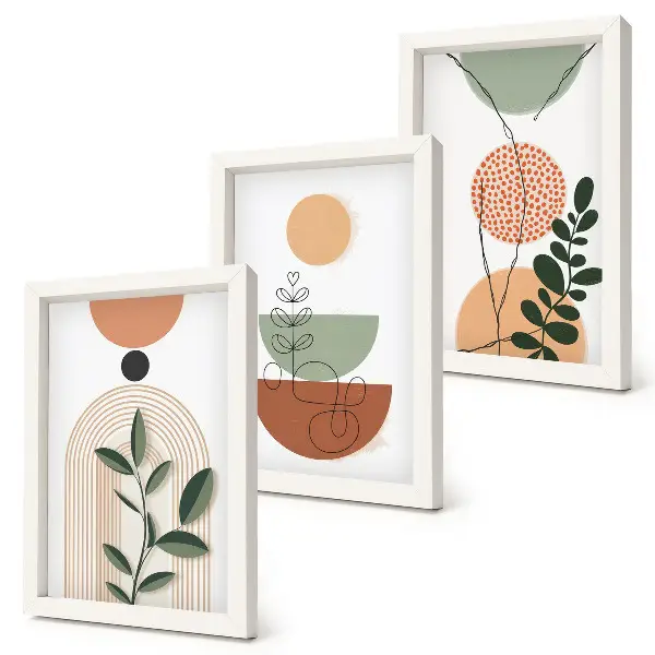 Photo frame wall set with abstract colorful botanical shapes