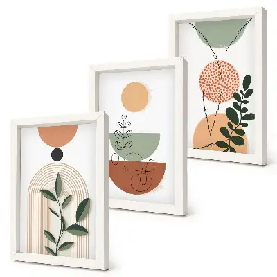 Photo frame wall set with abstract colorful botanical shapes