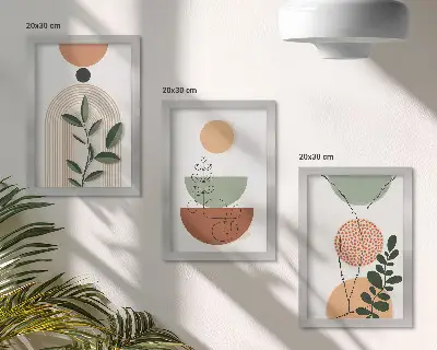 Photo frame wall set with abstract colorful botanical shapes