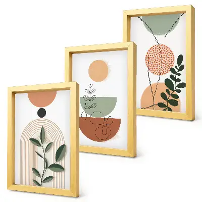 Photo frame wall set with abstract colorful botanical shapes