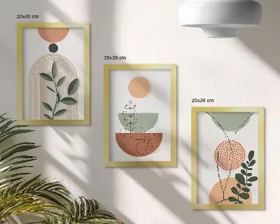 Photo frame wall set with abstract colorful botanical shapes