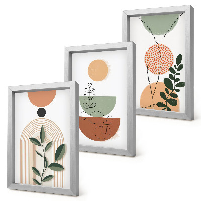 Photo frame wall Abstract shapes with colorful plant motifs
