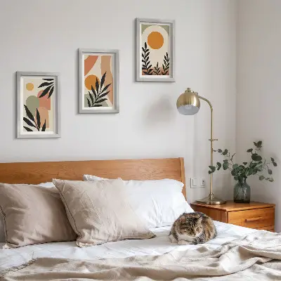 3-piece wall art set Abstract shapes and plant motifs in warm colors