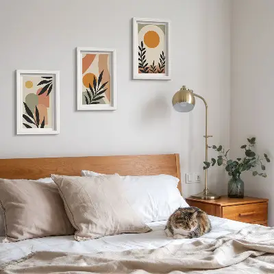3-piece wall art set Abstract shapes and plant motifs in warm colors