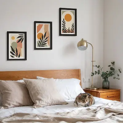 3-piece wall art set Abstract shapes and plant motifs in warm colors