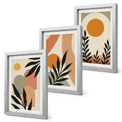 3-piece wall art set Abstract shapes and plant motifs in warm colors