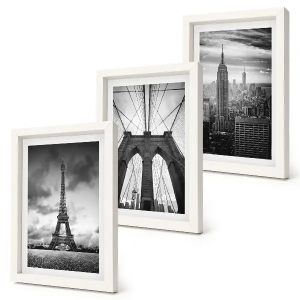 Framed triptych Towers and bridges in monochromatic shades