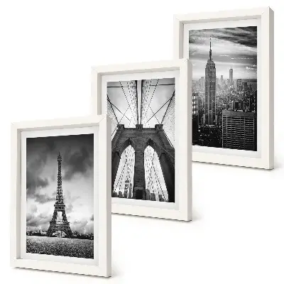 Framed triptych Towers and bridges in monochromatic shades