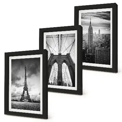 Framed triptych Towers and bridges in monochromatic shades