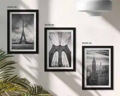 Framed triptych Towers and bridges in monochromatic shades