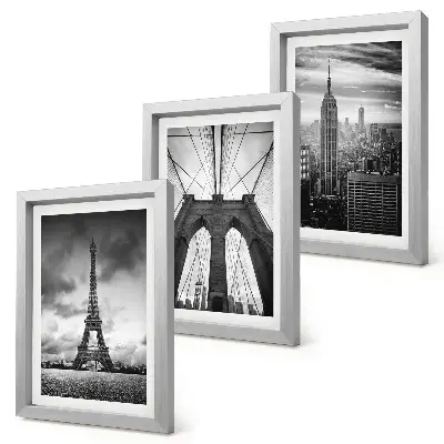 Framed triptych Towers and bridges in monochromatic shades