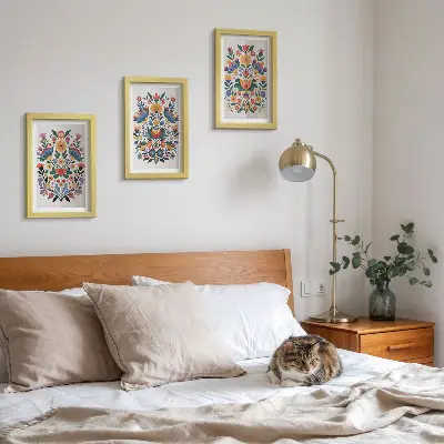 3-piece wall art set with floral patterns in intense colors on a white background