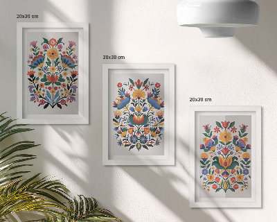 3-piece wall art set Floral patterns in intense colors on a white background