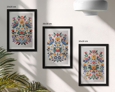 3-piece wall art set Floral patterns in intense colors on a white background