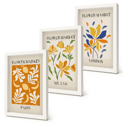 Framed triptych Floral Posters Paris Milan London