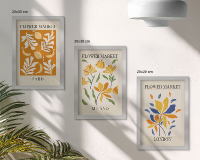 Framed triptych Floral Posters Paris Milan London