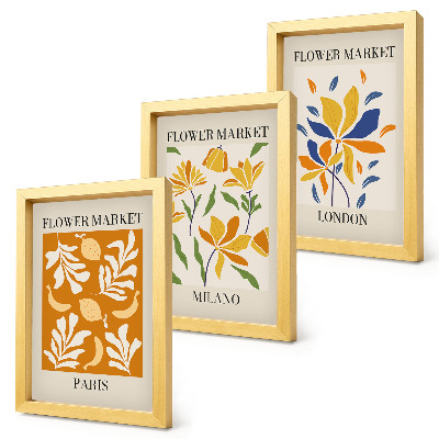 Framed triptych Floral Posters Paris Milan London