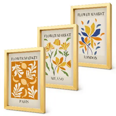 Floral triptych wall art Paris Milan and London posters in frames