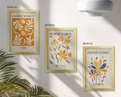 Floral triptych wall art Paris Milan and London posters in frames