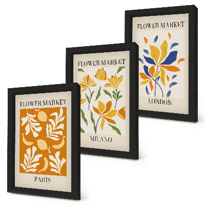 Framed triptych Floral Posters Paris Milan London