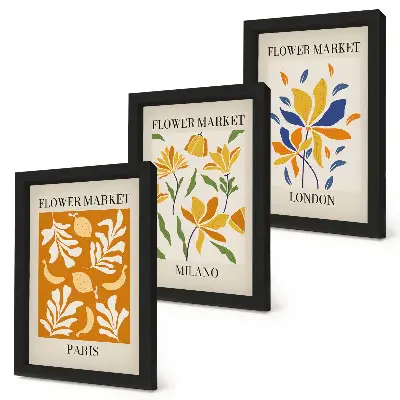 Floral triptych wall art Paris Milan and London posters in frames