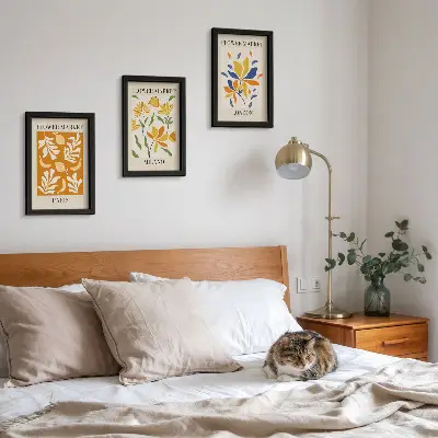 Floral triptych wall art Paris Milan and London posters in frames