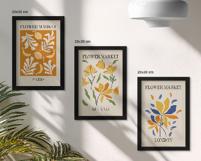 Framed triptych Floral Posters Paris Milan London