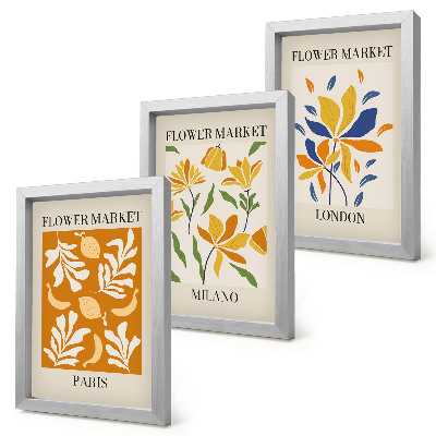 Framed triptych Floral Posters Paris Milan London