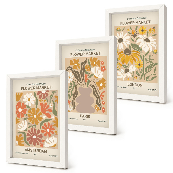 3-piece wall art set Floral patterns from Amsterdam, Paris and London
