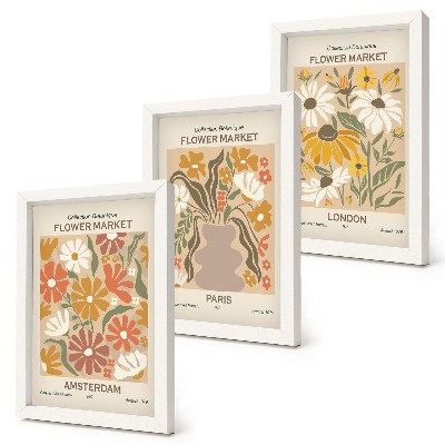 3-piece wall art set Floral patterns from Amsterdam, Paris and London