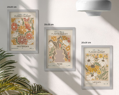 3-piece wall art set Floral patterns from Amsterdam, Paris and London