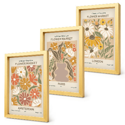 3-piece wall art set Floral patterns from Amsterdam, Paris and London