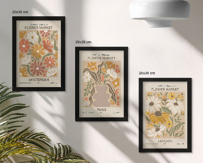 3-piece wall art set Floral patterns from Amsterdam, Paris and London