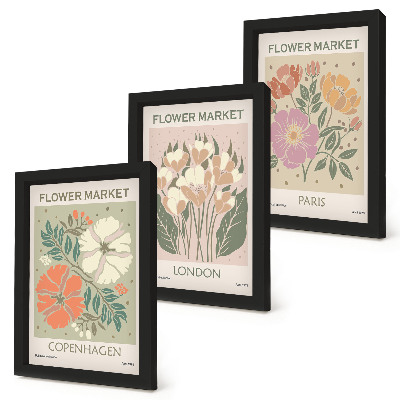 Framed triptych Floral Posters Copenhagen London Paris