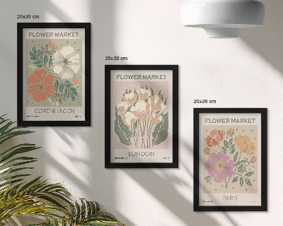 Framed triptych Floral Posters Copenhagen London Paris