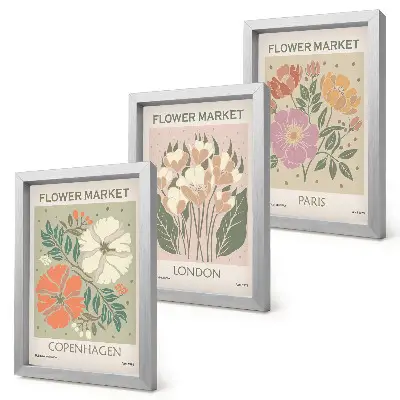 Floral triptych wall art Copenhagen, London, and Paris posters in frames