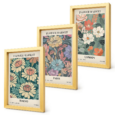 3-piece wall art set Flower Posters Tokyo Paris London