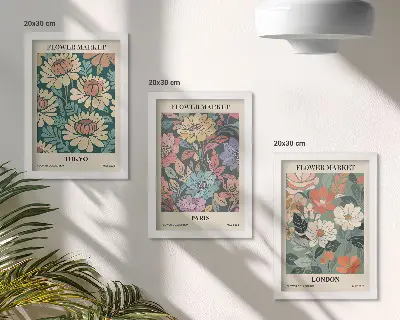 3-Piece wall art set featuring flower posters of Tokyo, Paris, and London