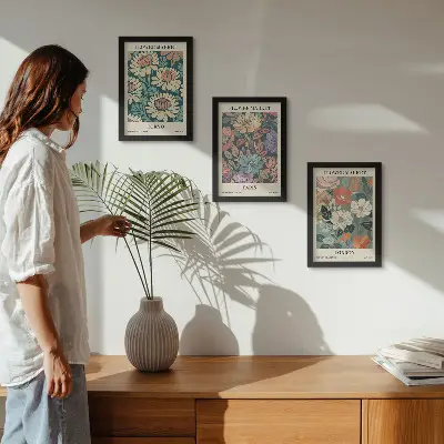 3-Piece wall art set featuring flower posters of Tokyo, Paris, and London