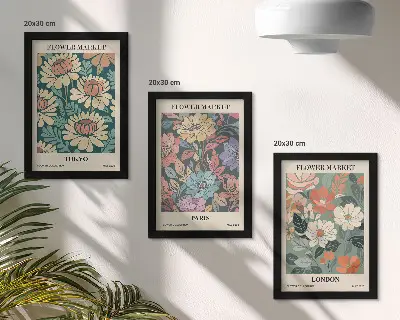 3-Piece wall art set featuring flower posters of Tokyo, Paris, and London