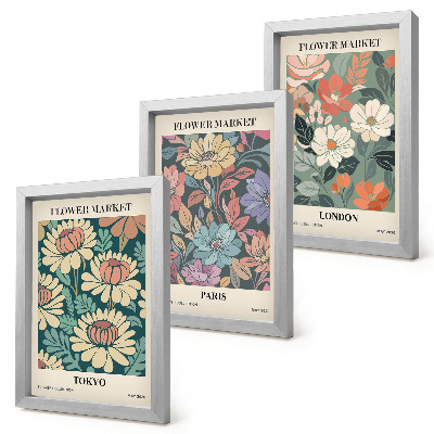3-piece wall art set Flower Posters Tokyo Paris London