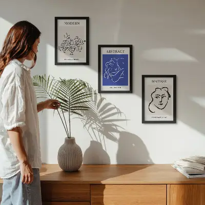 Framed triptych Posters in the modern and abstract style of Henri Matisse