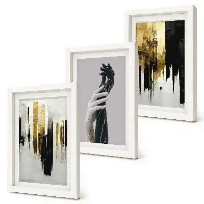 Photo frame wall gallery set with abstract painting patterns and two hands design