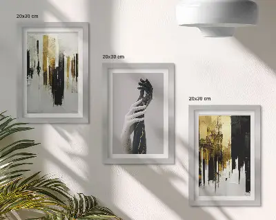 Photo frame wall gallery set with abstract painting patterns and two hands design